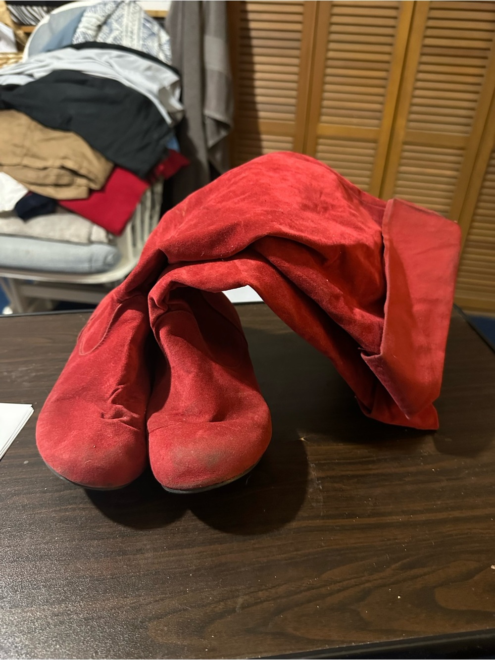 Red Over-the-Knee Suede Boots